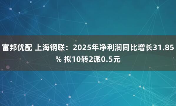 富邦优配 上海钢联：2025年净利润同比增长31.85% 拟10转2派0.5元